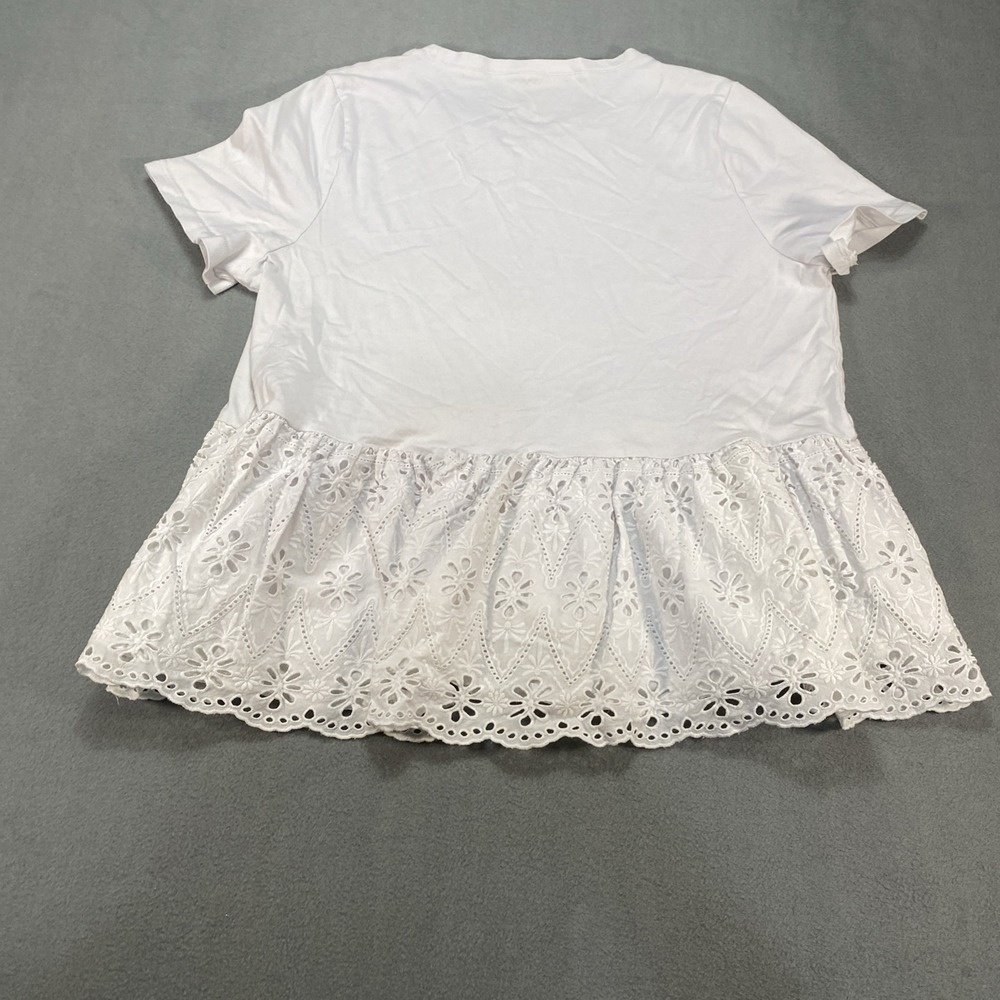 Kate Spade Broome Street Tunic XL White Floral Eyelet Ruffle Hem Cottagecore - Picture 8 of 8